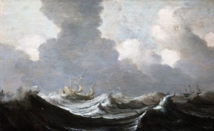 Fire fartøyer som går foran en kuling, 1630 av Pieter the Elder Mulier