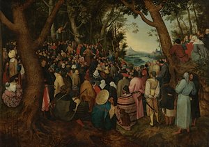 St. John Preaching to the Crowd (olje på panel) av Pieter the Younger (after) Brueghel