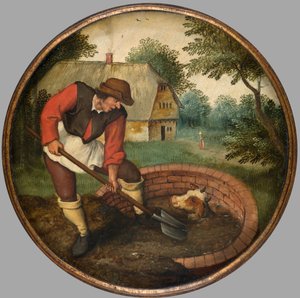 Det er for sent å fylle ut brønnen etter at kalven har druknet, ca. 1594 (olje på panel) av Pieter the Younger Brueghel