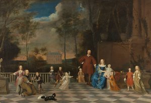 Amsterdam-kjøpmannen Jeremias van Collen (1619-1707) med sin kone og deres tolv barn av Pieter van Anraedt (attributed to)