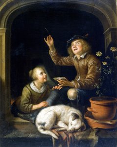 Såpeboblen. Maleri av Pieter Cornélisz van Slingelandt (1625 - 1691). Castello-museet i Milano.