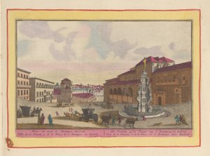 Fontenen på torget til Saint Dominic i Madrid Fontenen, på stedet for Saint Dominic; i Madrid (tittel på objekt) Theatrum Hispaniae (...) (serietittel) av Pieter van den Berge