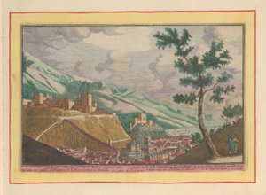 Utsikt over Granada og bygningene til Alhambra Gesigt av de to slottene i Granade, Alhambre og van den Rooden Tooren; fra en annen side (tittel på objekt) Theatrum Hispaniae (...) (serietittel) av Pieter van den Berge