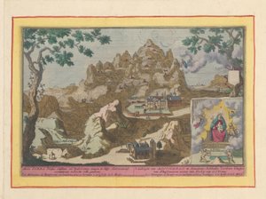 Utsikt over fjellet Montserrat Montferrat-fjellene, i Catalonia; å ha tretten kluysjes fra Kluysenaaren, ved siden av en Vår Frue kirke (tittel på objekt) Theatrum Hispaniae (...) (serietittel) av Pieter van den Berge