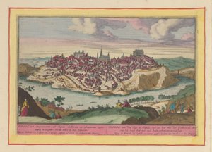 Utsikt over byen Toledo Toledo, ved Tajo, i Castilla; hedre domstolen for goterne og maurerne, som dekorerte denne byen med mange hovedbygninger (tittel på objekt) Theatrum Hispaniae (...) (serietittel) av Pieter van den Berge