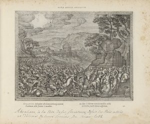 Abraham bevrijdt Lot Hjelp av et godt sinn (tittel på objekt) De hellige emblemene og hovedhistoriene til begge testamentene (Oude Testamentet) (serietittel) Bilder og figurer av bøker (serietittel) av Pieter van der Borcht (I)