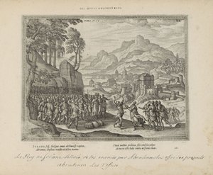 Abraham og kongen av Sodoma Vær denne jernveggen (tittel på objekt) De hellige emblemene og hovedhistoriene til begge testamentene (Oude Testamentet) (serietittel) Bilder og figurer av bøker (serietittel) av Pieter van der Borcht (I)