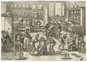 Frisør- og kirurgerbutikk Monkey-spill (serietittel) av Pieter van der Borcht (I)