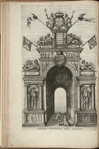 Elvene Tejo, Plata, Ganges og Hydaspes. Baksiden av den portugisiske triumfbuen, Inntreden av Ernst, erkehertug av Østerrike, i Antwerpen, utgitt 1595 (gravering)