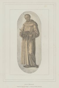 St Frans av Assisi (litho) av Pietro (after) Perugino