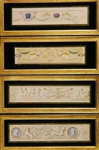 Fire design for friser, ca. 1823 (akvarell, blekk og vask på papir) av Pietro (attr. to) Ghinelli