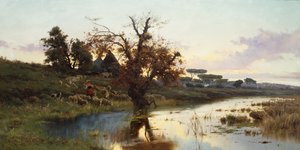 Flokk ved solnedgang (olje på lerret) av Pietro Barucci