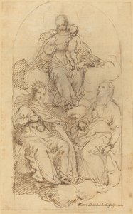 Jomfruen og barnet tilbedt av Saint Catherine og en annen kvinnelig helgen av Pietro Damini