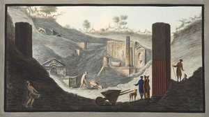 Tidlige utgravninger ved Herculaneum, der Sir William var aktiv med støtte fra monarkene, fra 