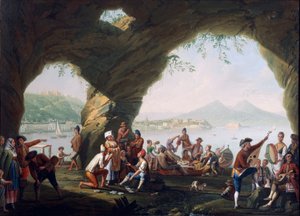 Scener fra hverdagen i en hule i Posillipo, nær Napoli, av Pietro Fabris (olje på lerret) av Pietro Fabris