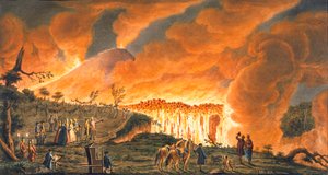 Utsikt over Hamilton som eskorterte sine sicilianske majesteter den 11. mai 1771, for å observere lavastrømmen, 1 av Pietro Fabris