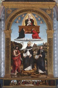 Madonna Odigitria med helgener: Døperen Johannes, Antonino av Firenze og Nicola av Tolentino av Pietro Francesco (1485-1528) Sacchi