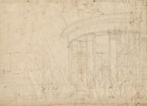 Arkitektonisk fantasi på et rundt tempel omsluttet med en ambulatorisk (verso)