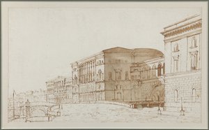 Eremitasjeteateret i St. Petersburg - Pietro di Gottardo Gonzaga (1751-1831). Penn, pensel, brun farge på papir