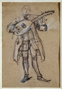 En gitarist (gitarist) Tegning av Pietro Longhi (1702-1785) Venezia, Musee Correr av Pietro Longhi