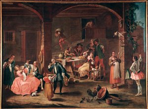 La merenda in Campagna (Snacksen på landsbygda) Maleri av Pietro Longhi (1702-1785) ca. 1750 Dim 96x131 cm Venezia, Ca 