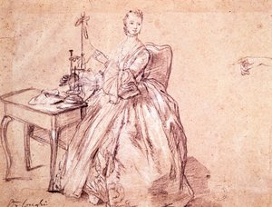 Damespinntråd, av Pietro Longhi (1701-1785), tegning av Pietro Longhi