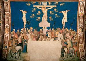 Crucifixion Fresco av Pietro Lorenzetti (1280/5 rundt 1348) 1335-1340 Basilica of San Francesco, Lower Church, Assisi