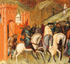 Første karmelitt-eremitter om våren til Elijah, detalj fra predella av altertavle for Carmine, Pietro Lorenzetti (ca. 1280-1348), tempera og gull på trepanel av Pietro Lorenzetti