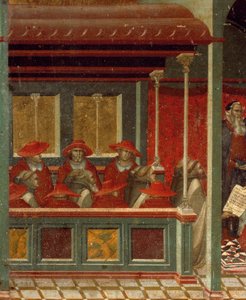 Honorius III godkjenner karmelitt-regelen, detalj fra predella av altertavle for Carmine av Pietro Lorenzetti (ca. 1280-1348), tempera og gull på trepanel av Pietro Lorenzetti