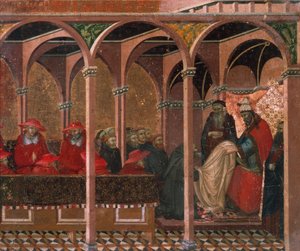 Honorius III godkjenner karmelitt-regelen, detalj fra predella av altertavle for Carmine av Pietro Lorenzetti (ca. 1280-1348), tempera og gull på trepanel av Pietro Lorenzetti