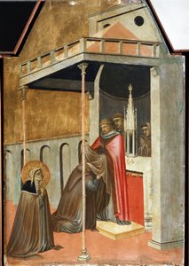 Ugolotti tok klostervanen (detalj av polyptikens liv til Saint Humility) - Detrempe på tre av Pietro Lorenzetti