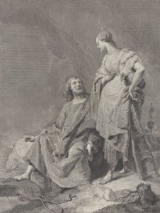 Kristus og kvinnen i Samaria ved brønnen, fra serien med 112 avtrykk av helligdommen..., 1743-63 av Pietro Monaco