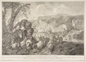 Hyrden Davids avgang fra huset til hans far Partenza di David pastore..., 1743-63. av Pietro Monaco