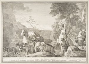 Esau og hans familie skilte lag med Jakob Esau med konene hans sønner og stoffer sepa ..., 1743-63. av Pietro Monaco