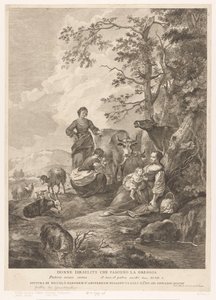 Israelittiske kvinner vokter flokken Donne Israelite che pascono la greggia (tittel på objekt) Det nye og det gamle testamente (serietittel) av Pietro Monaco