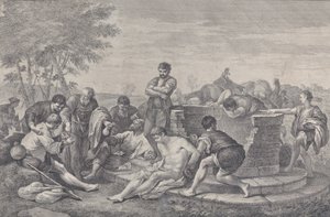 Josef ble solgt til slaveri av brødrene sine, som sitter rundt en brønn som deler opp..., 1730-39.