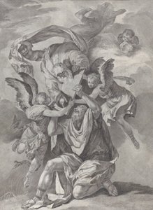 Moses mottar lovens tavler fra Gud som stiger ned fra himmelen, fra..., ca. 1730-39.