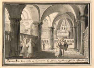 Scenedesign, interiør i kirken av Pietro Narducci
