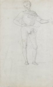 En studie for en figur i en tilbedelse av magiene (svart kritt) av Pietro Perugino