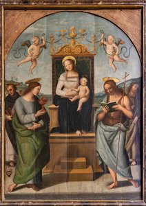 Tronet jomfru blant St. Gervase, Protasio, Paul og Peter av Pietro Perugino