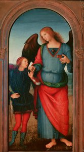 Polyptic of the Chartreuse of Pavia: "" Tobie and the Archangel Gabriel"" Maleri av Pietro Vannucci dit il Perugino (The Perugin av Pietro Perugino