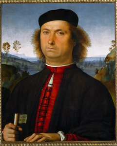 Portrett av Francesco delle Operere. Han holder en rulle med uttrykket "Timete deum"" (Frykt Gud) av Pietro Perugino
