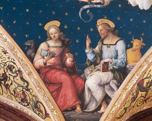 St Luke og St John, detalj fra Den evige Fader, med helgener og evangelister