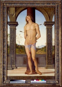The Martyrdom of San Sebastian Maleri av Pietro di Cristoforo Vannucci (Le Perugin eller Il Perugino) (1446-1523) 1500-tallet søn. 1,76x1,16 m - Martyrdommen til San Sebastian (eller St Sebastian). Maleri av Pietro av Cristoforo Vannucci (Il Perugino eller av Pietro Perugino