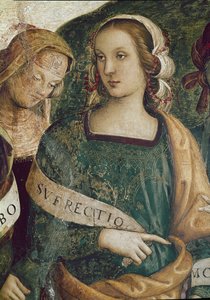 Den persiske sibyllen. Detalj av Den evige far omgir profeter og sibyller (fresco av Pietro Perugino