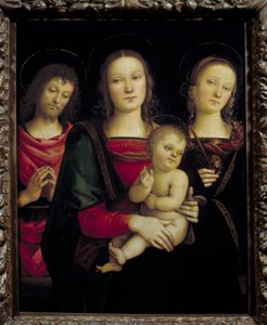 Jomfruen og barnet omgitt av døperen Johannes og den hellige Katarina Maleri av Pietro Vannucci dit il Perugino (Le Perugin av Pietro Perugino