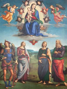 Jomfru med barn i herlighet med helgener av Pietro Perugino