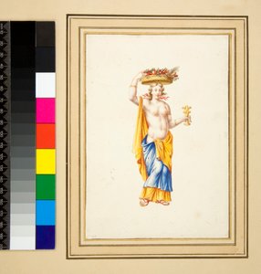Stor utforming av en vegg med malerier. (svart kritt, noen med penn og brunt blekk. farget med akvarell) av Pietro Santi Bartoli