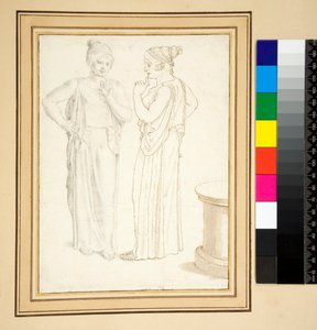 To visninger av en bronsestatuett (penn og blyant) av Pietro Santi Bartoli