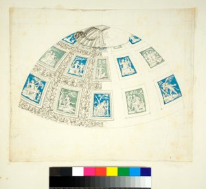 Vaulting av Villa Madama (svart kritt, noen med penn og brunt blekk. farget med akvarell) av Pietro Santi Bartoli